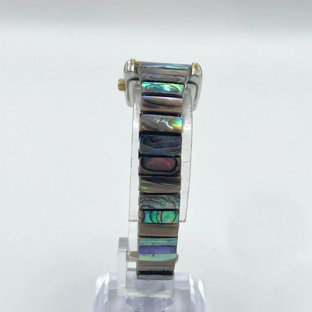 Vintage St. Marin Womens Watch 21mm Abalone Stretch Band Two Tone New Battery 6